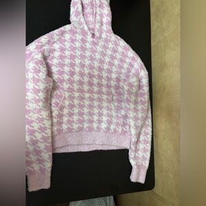 SKIMS Pink and White Houndstooth Hoodie